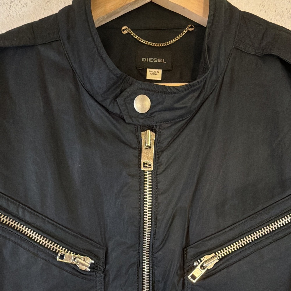 Diesel Men's Black Biker Jacket Full Zip Stand Collar Regular Fit Size XXL